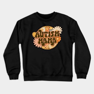 Autism Mama Retro Groovy Floral Leopard Crewneck Sweatshirt